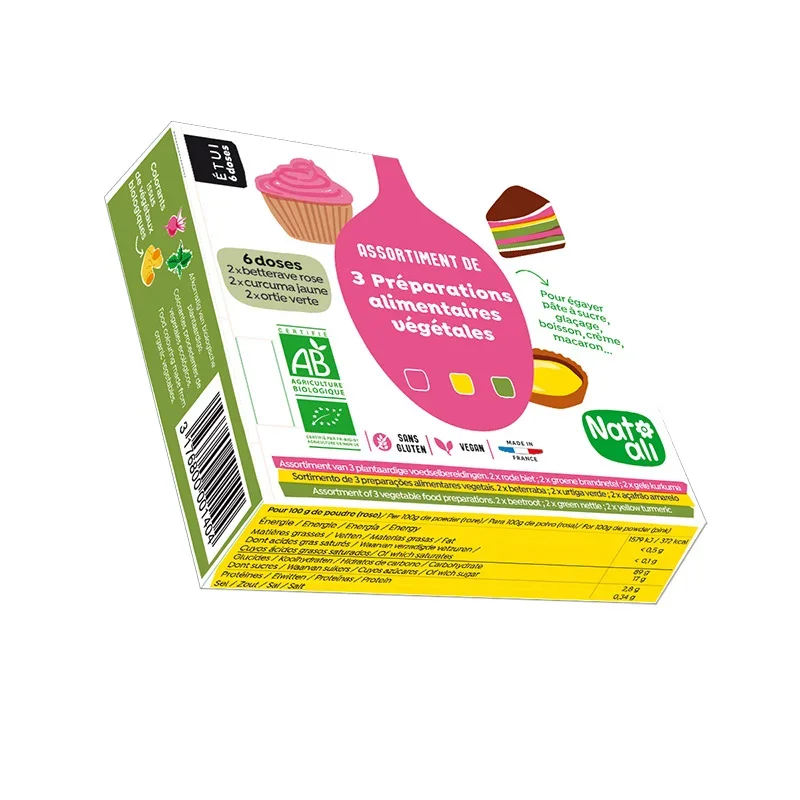 Set colorant alimentar – roz, verde, galben bio 6 buc x 5g 30g Nat-ali