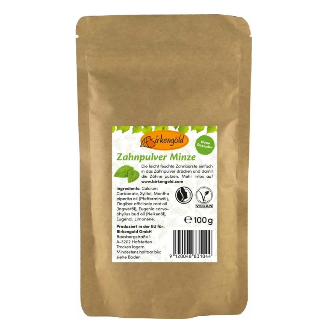 Pasta de dinti pudra cu menta 100g – refill Birkengold