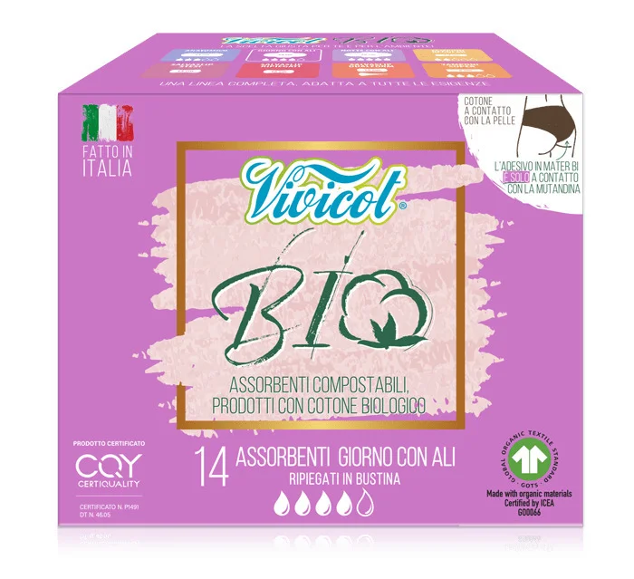 Absorbante de zi din bumbac compostabil ecologic 4 picaturi 14buc Vivicot