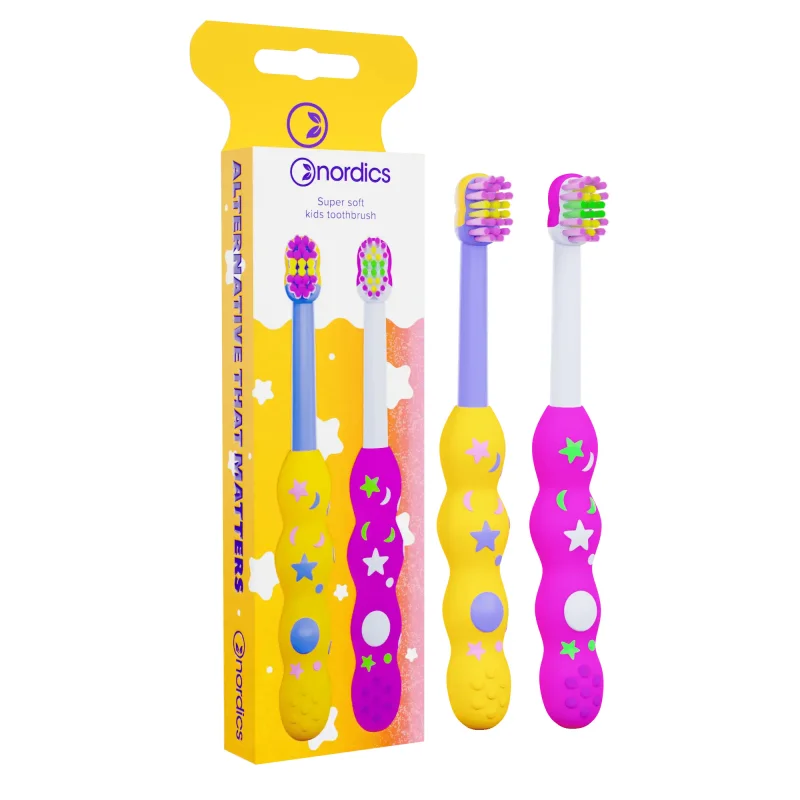 Pachet doua periute de dinti pentru copii 0-2 ani super soft – galben + roz Nordics