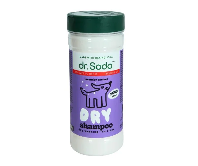 Sampon uscat pentru caini cu bicarbonat de sodiu si extract de lavanda, 350g, Dr.Soda