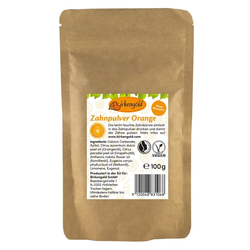 Pasta de dinti pudra cu portocale 100g – refill Birkengold