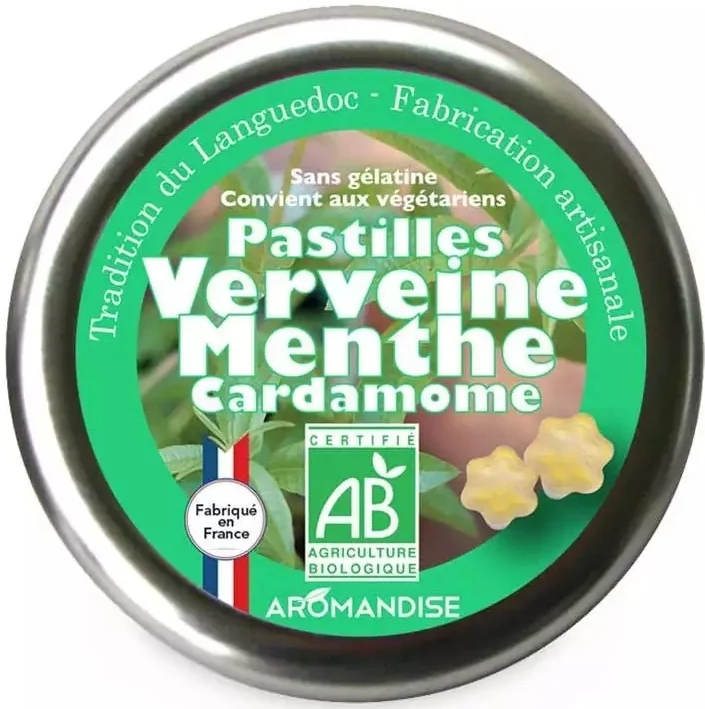 Bomboane artizanale cu verbina, menta si cardamon bio 45g Aromandise