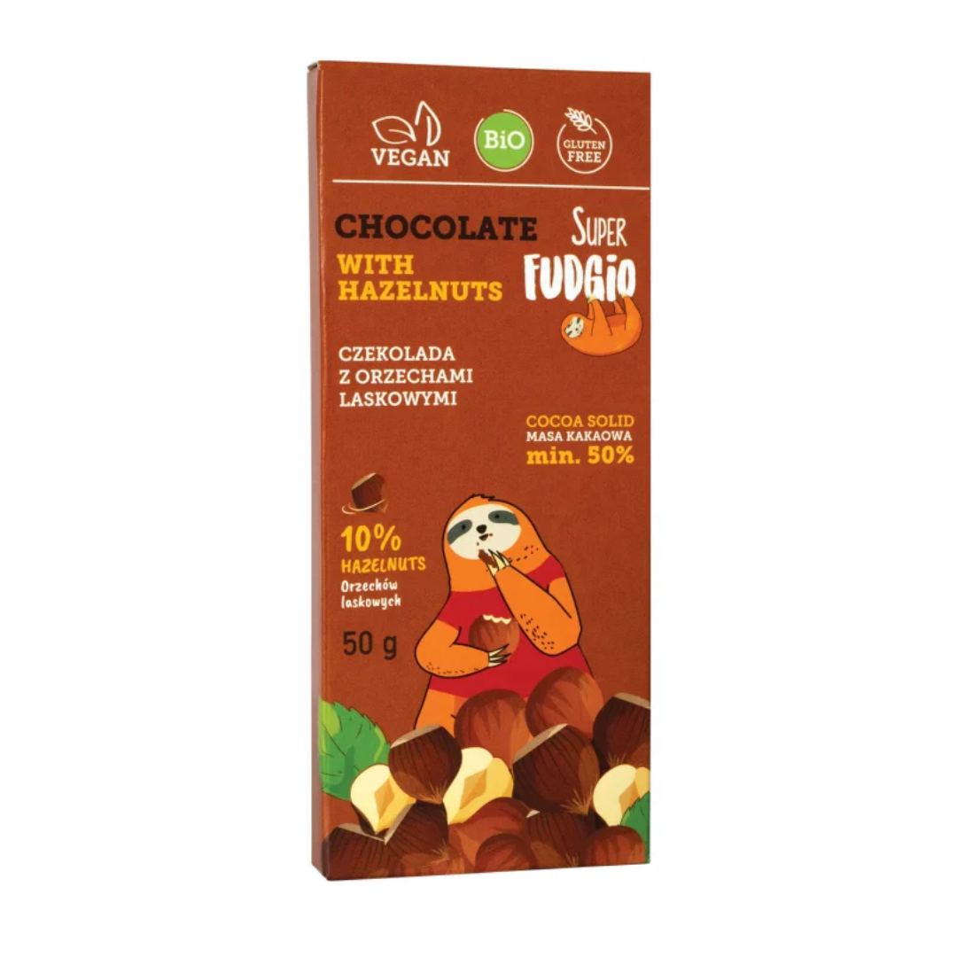 Ciocolata cu alune de padure bio 50g Super Fudgio