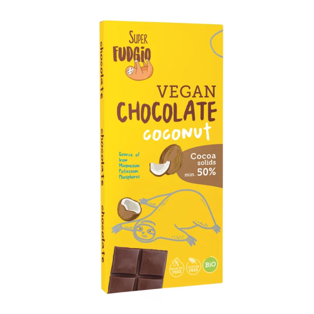 Ciocolata cu cocos bio 80g Super Fudgio