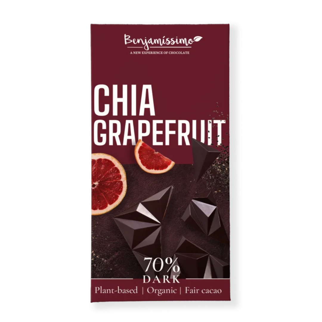 Ciocolata neagra 70% cu chia si grapefruit bio 60g Benjamissimo