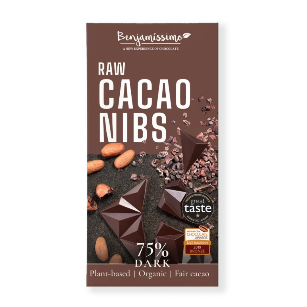 Ciocolata neagra 75% cu cacao nibs bio 60g Benjamissimo