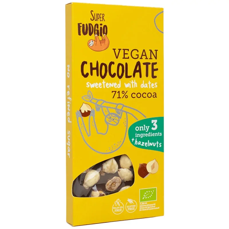 Ciocolata cu alune de padure si curmale bio 100g Super Fudgio
