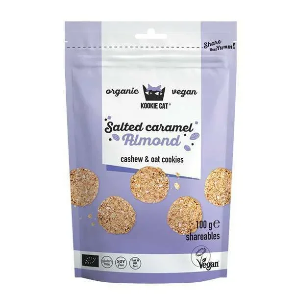 Cookie cu migdale si caramel sarat bio 100g Kookie Cat