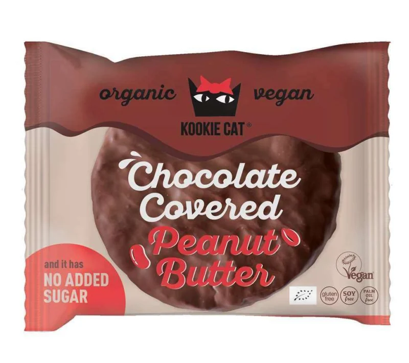 Cookie cu crema de arahide invelita in ciocolata bio 50g Kookie Cat