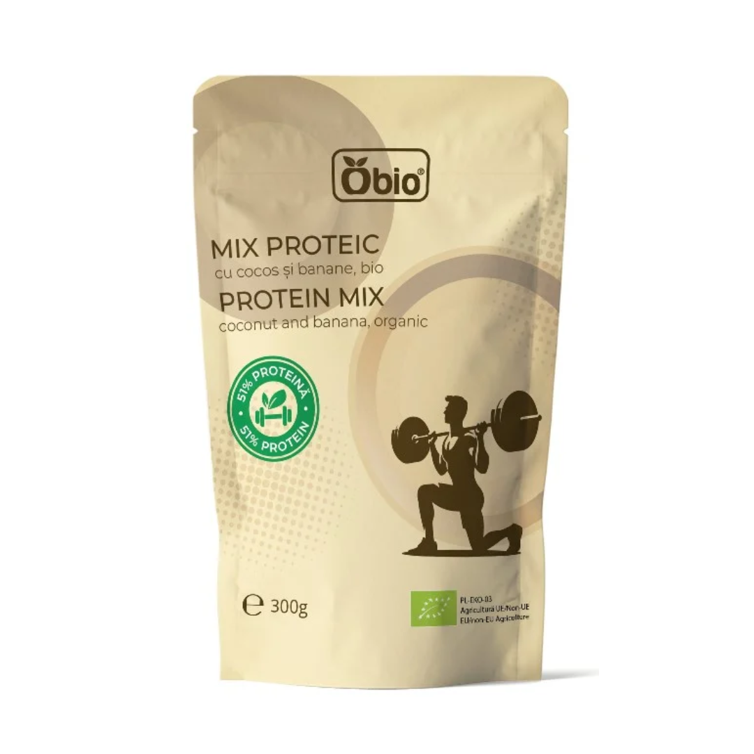 Mix proteic cu cocos si banane bio 300g Obio