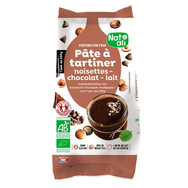 Mix pentru crema tartinabila cu alune, ciocolata si lapte bio 170g Nat-ali
