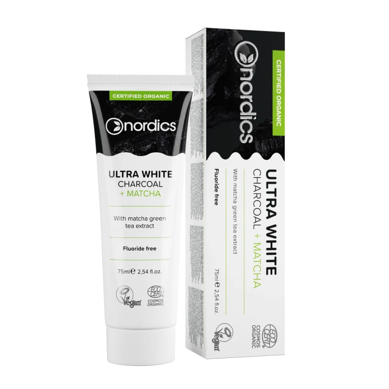 Pasta de dinti pentru albire cu carbune activ si matcha ecologica 75ml Nordics