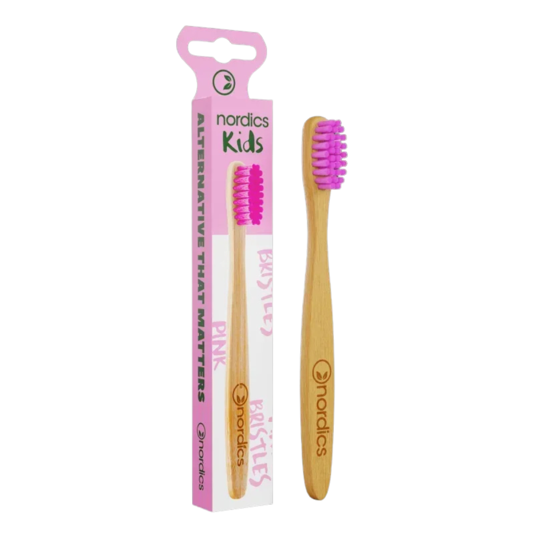 Periuta de dinti pentru copii din bambus +4 ani – roz Nordics
