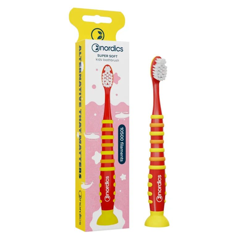 Periuta de dinti pentru copii 10500 filamente – super moale – +4 ani – rosu Nordics