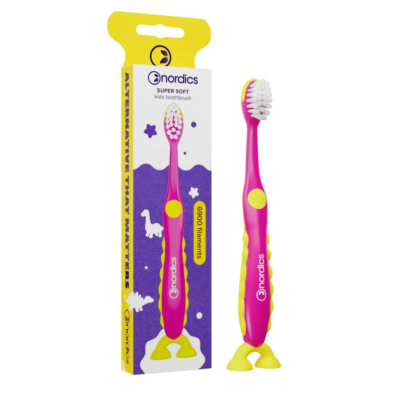 Periuta de dinti pentru copii 6900 filamente – super moale – +2 ani – roz Nordics