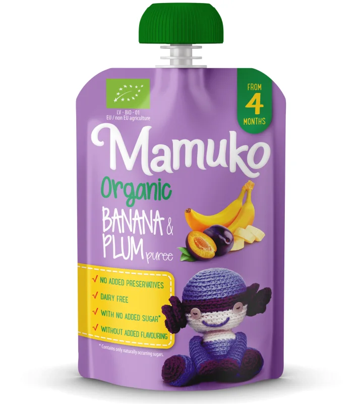 Piure de banane si prune bio 4+ luni 100g Mamuko