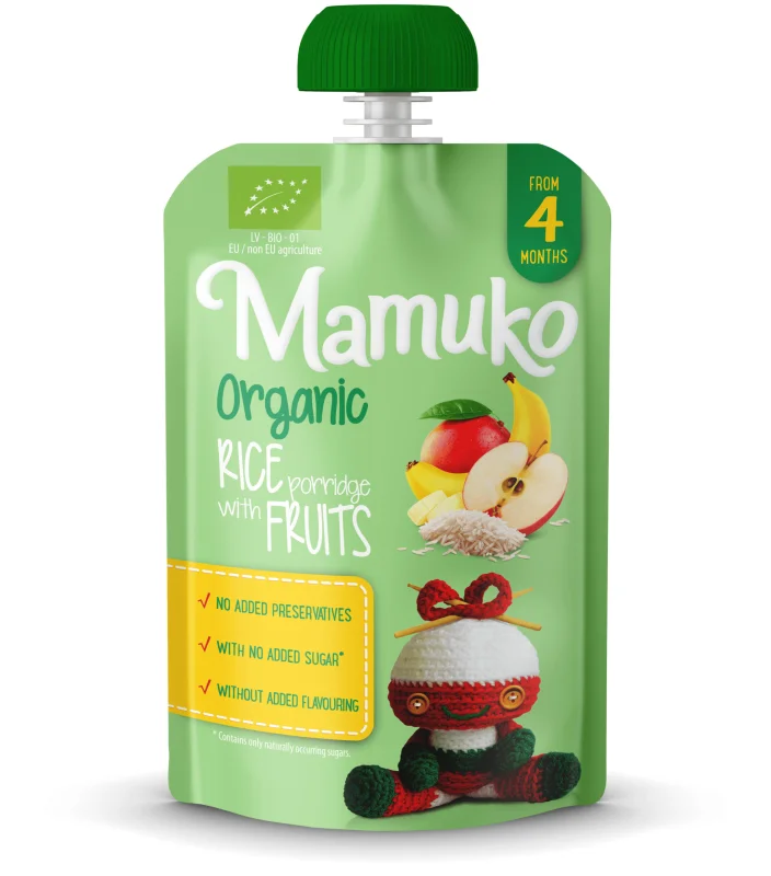 Porridge de orez cu fructe bio  4+ luni 100g Mamuko