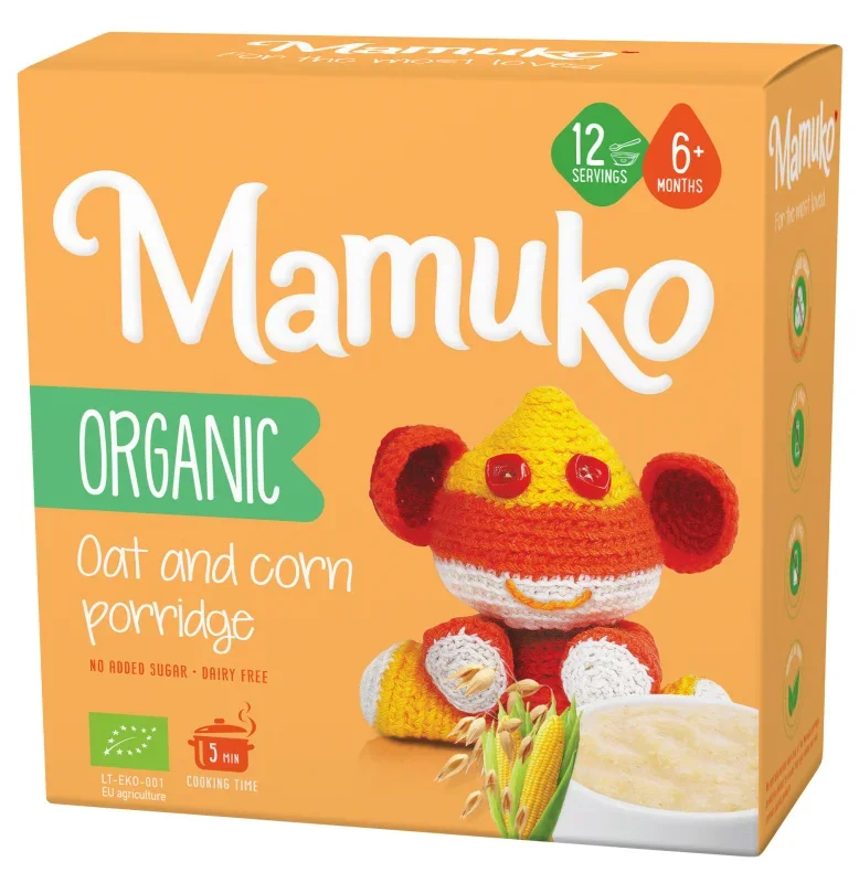 Porridge din 2 cereale ovaz si porumb bio  6+ luni 200g Mamuko