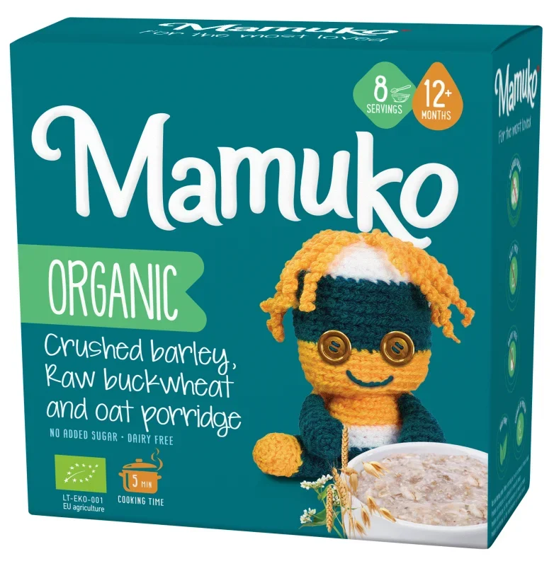 Porridge din 3 cereale cu fulgi de ovaz, hrisca si orz bio  12+ luni 200g Mamuko