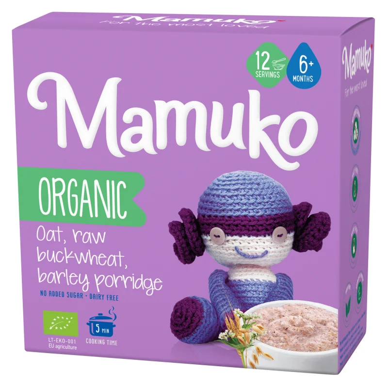Porridge din 3 cereale ovaz, hrisca si orz bio 6+ luni 200g Mamuko