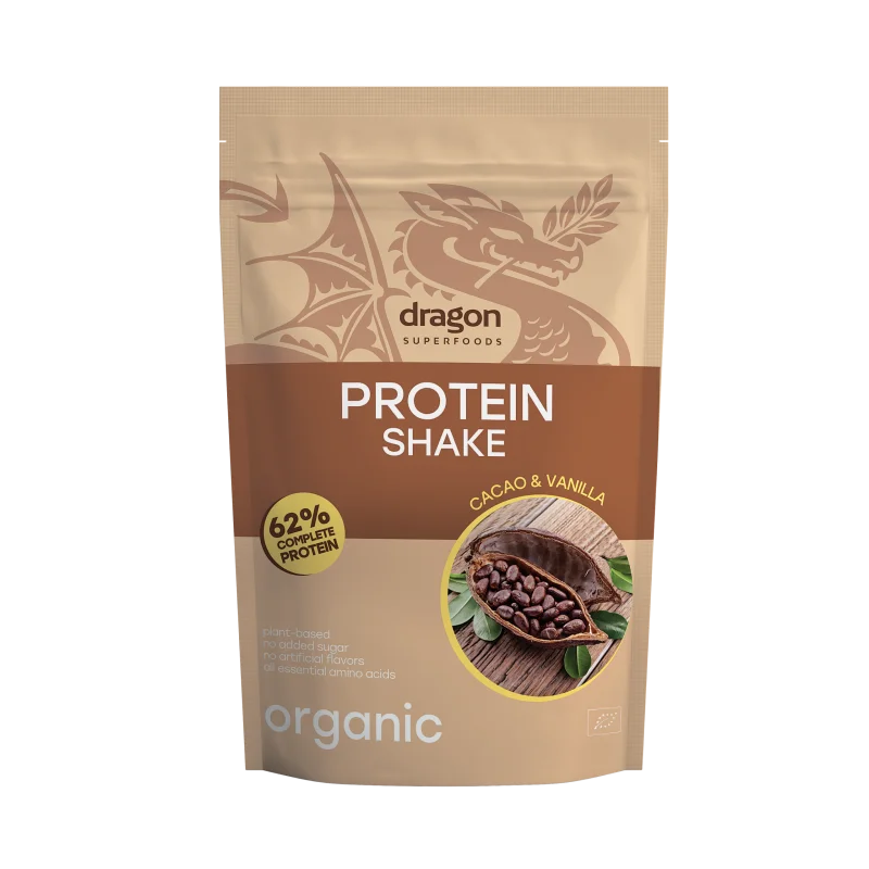 Shake proteic cacao si vanilie bio 500g Dragon Superfoods