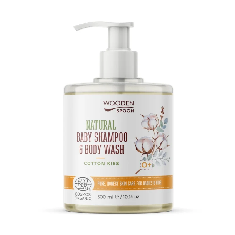 Sampon si gel de dus pentru copii si bebelusi cotton kiss ecologic 300ml Wooden Spoon
