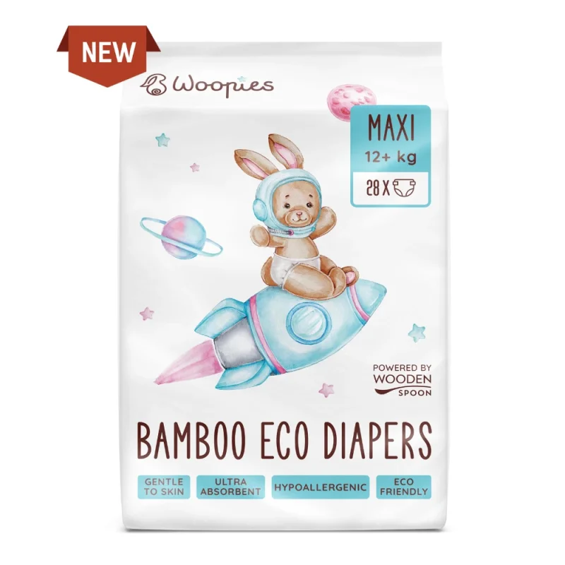Scutece cu fibre de bambus maxi 12+kg ecologice 28buc Wooden Spoon
