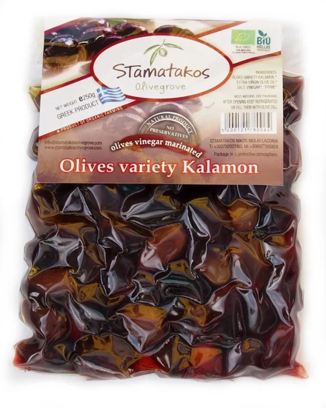 Masline kalamata vidate marinate in otet bio 250g Stamatakos Olivegrove