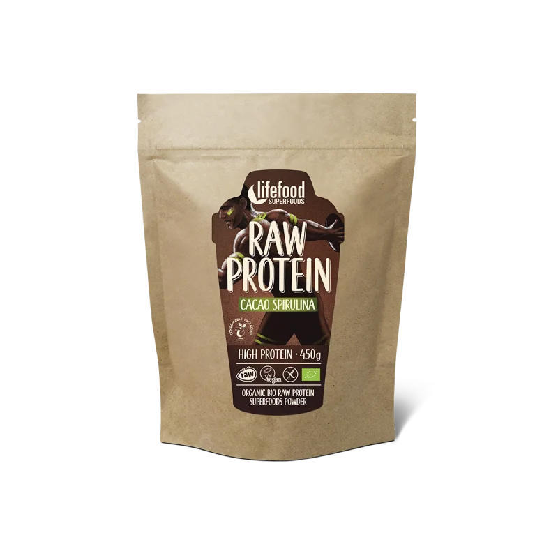Pudra proteica cu cacao si spirulina bio 450g Lifefood