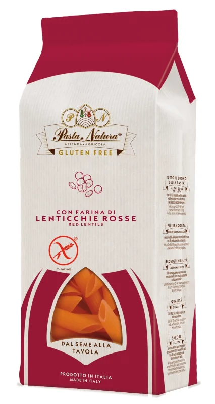 Penne din linte rosie bio 250g Pasta Natura
