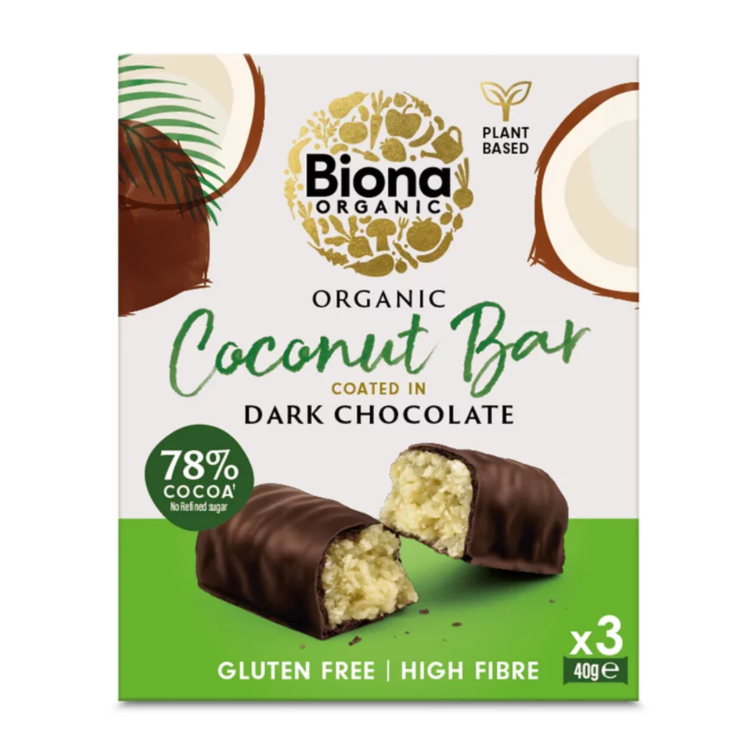 Baton cu cocos invelit in ciocolata neagra bio 3 x 40g Biona