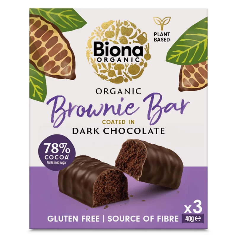 Baton brownie invelit in ciocolata neagra bio 3 x 40g Biona