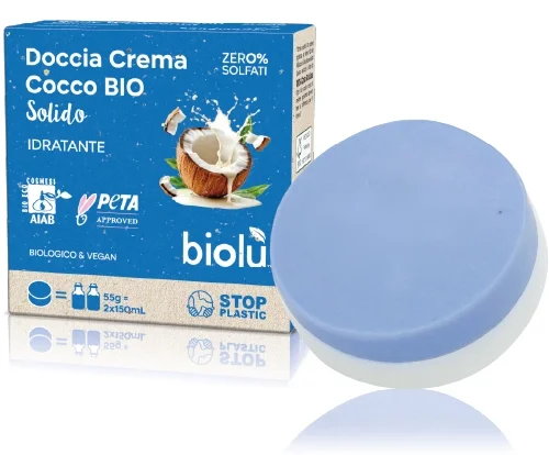 Gel de dus solid si crema hidratanta cu cocos ecologic 55g Biolu